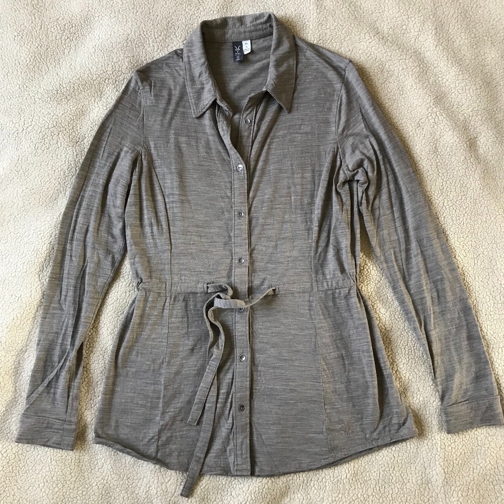 Ibex - Wool Button up Shirt with Waist Tie - Small